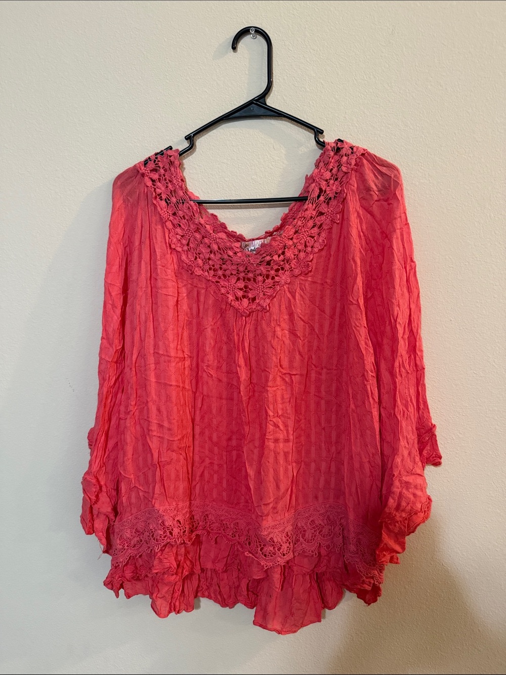 Lady Noiz Crochet-Trim Peasant Tunic - Coral Pink